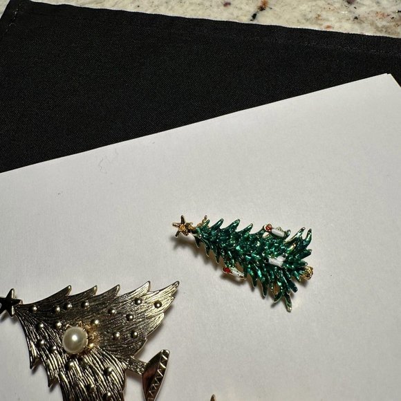 Lot Of 4 Christmas Tree Holiday Brooch Pins Gold Tone Vintage - Modern - Picture 6 of 10